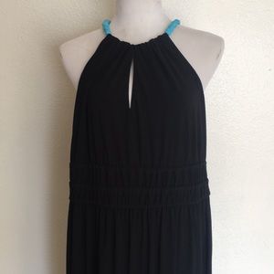 Black maxi dress with turquoise chain